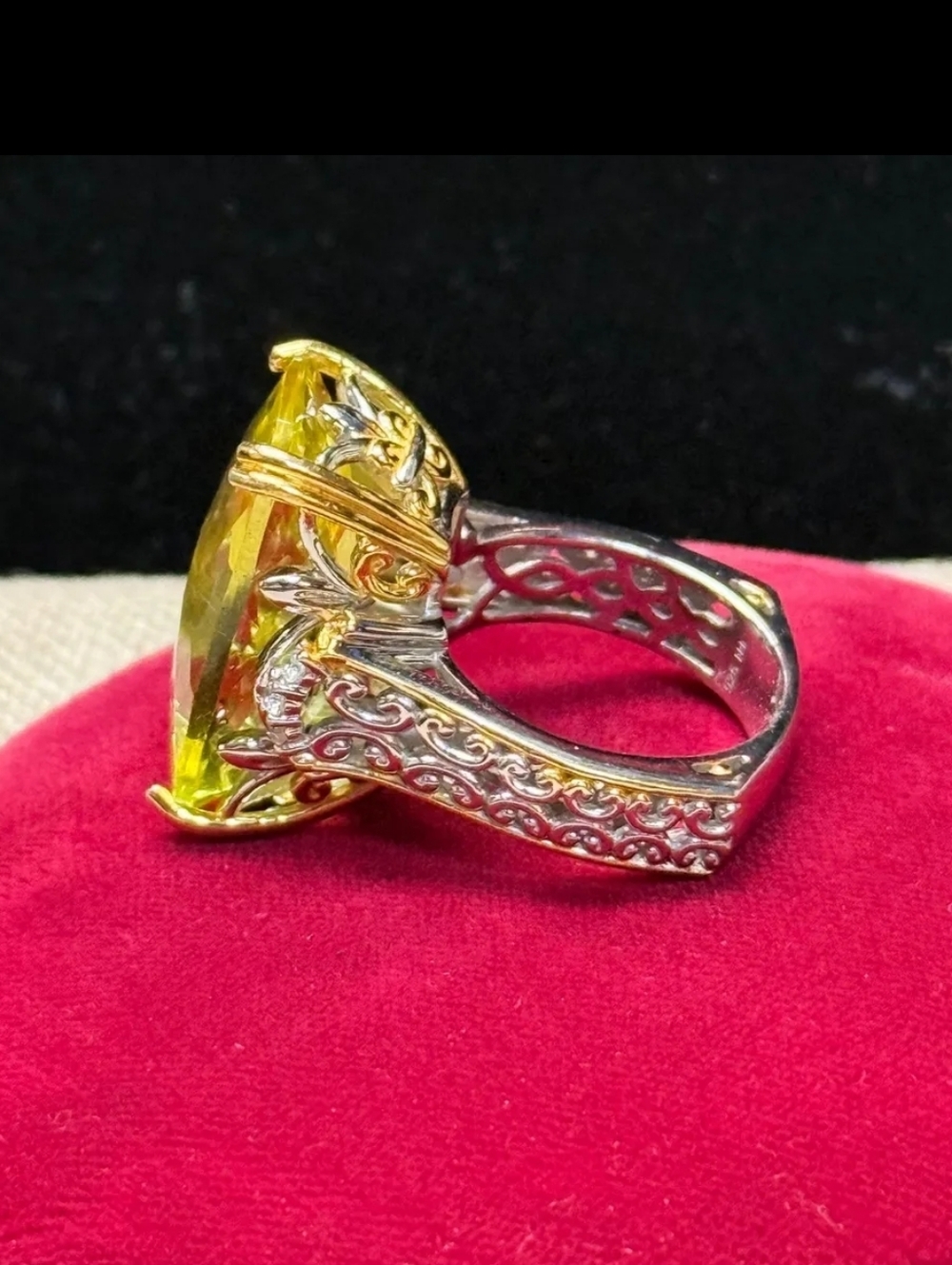 Gems En Vogue Sterling Silver Ouro Verde Large Cocktail Ring Size 9 - Picture 4 of 6